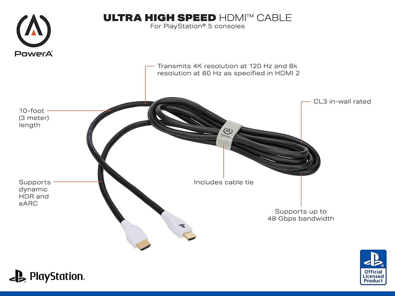 PowerA Ultra High Speed HDMI Cable for Playstation 5, Cable, HDMI 2.1, PS5, Officially Licensed PowerA Ultra High Speed HDMI Cable for Playstation 5, Cable, HDMI 2.1, PS5, Officially Licensed